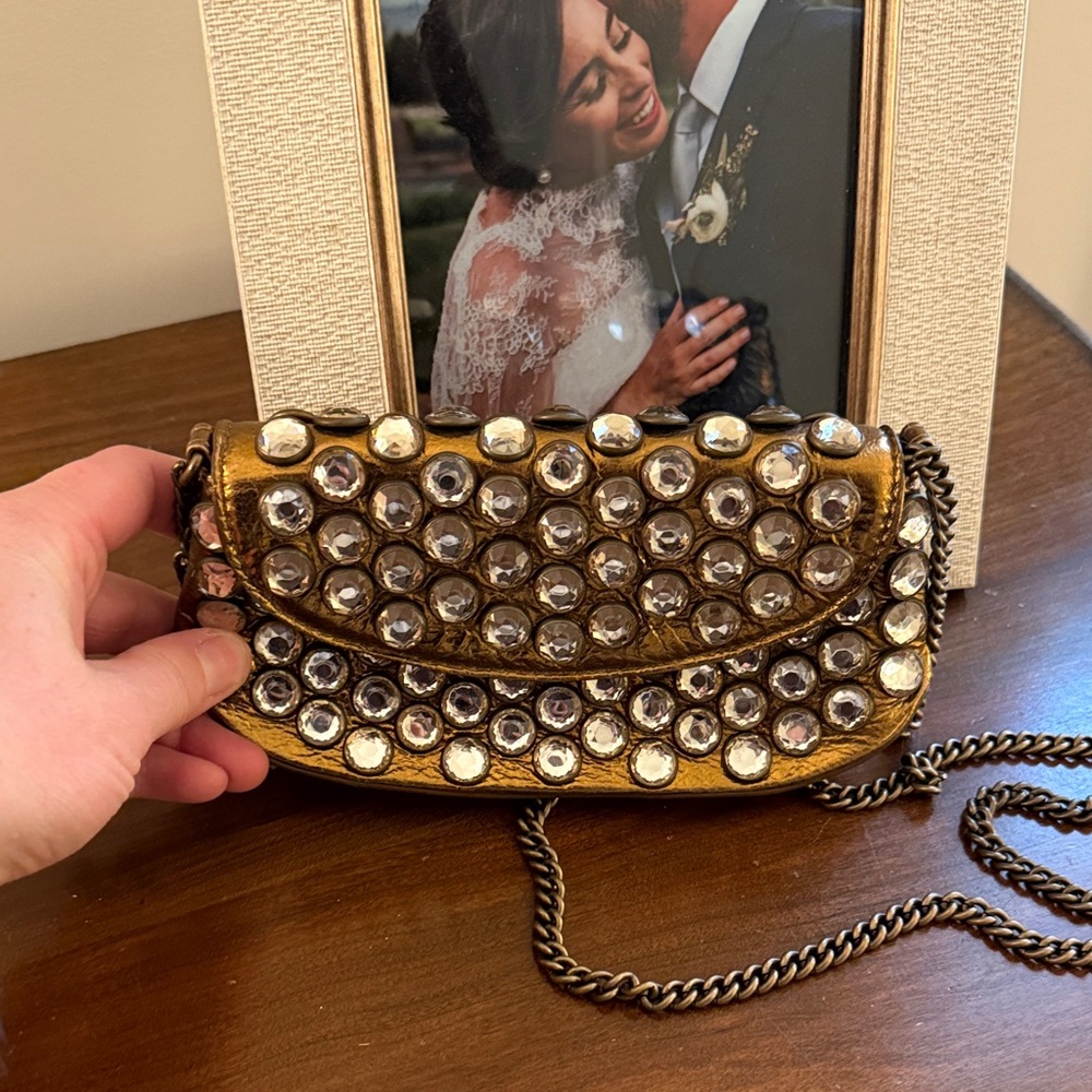 Betsey Johnson Gold Crystal Embellished Clutch